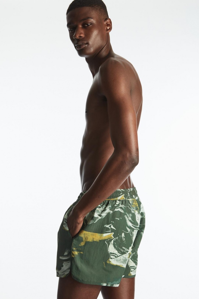 Trajes De Baño COS Printed Packable Swim Shorts Hombre Verdes Blancos | 72035SMXK