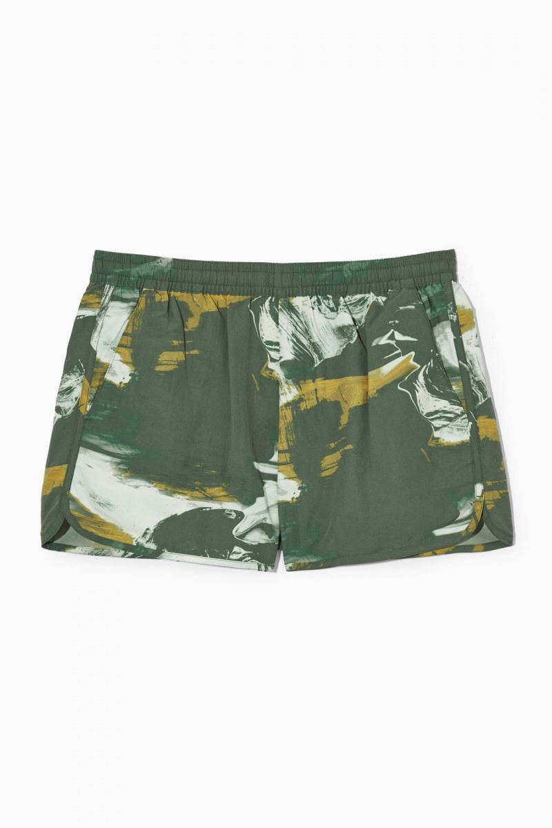 Trajes De Baño COS Printed Packable Swim Shorts Hombre Verdes Blancos | 72035SMXK