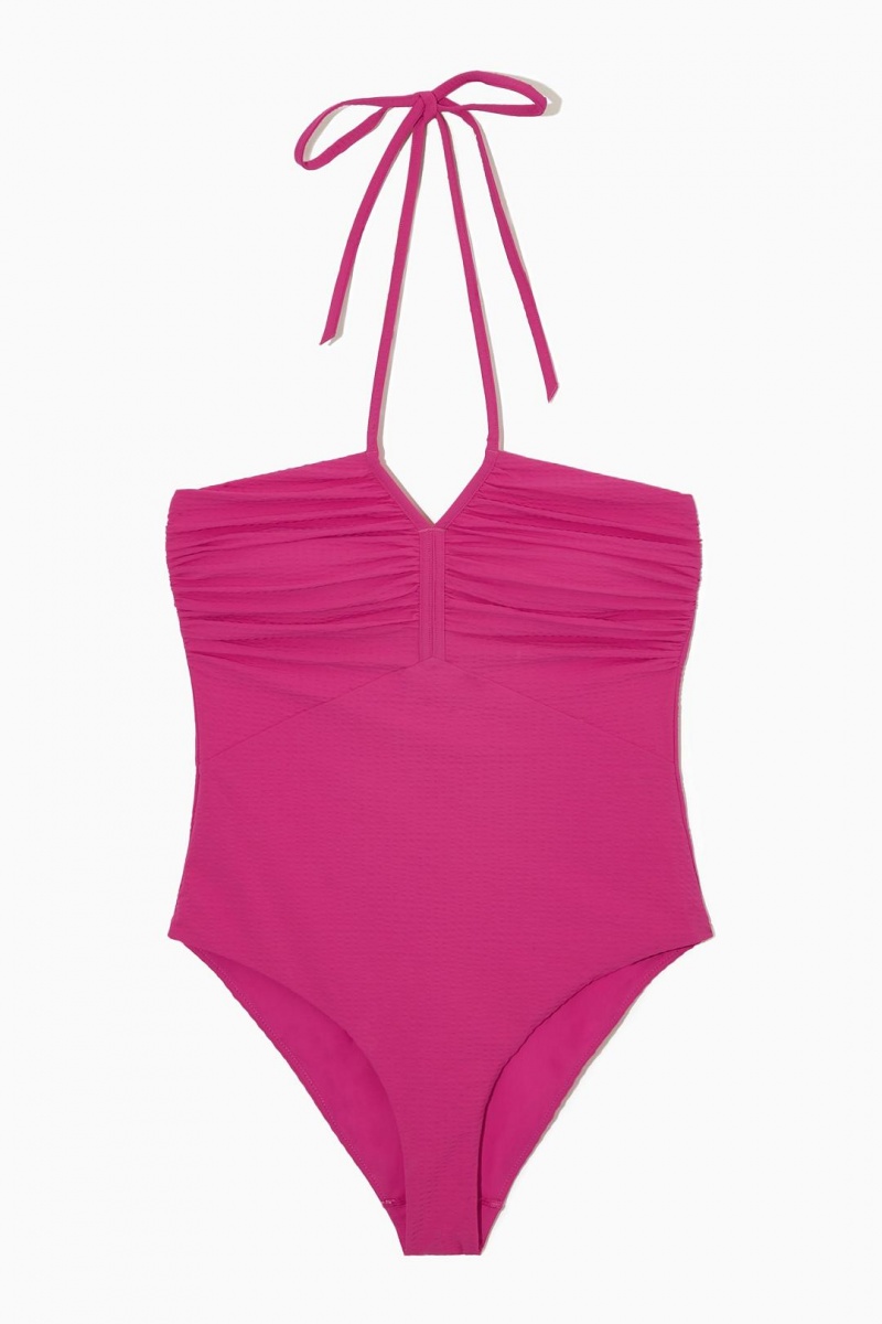 Trajes De Baño COS Seersucker Halterneck Swimsuit Mujer Rosas Claro | 45381PWLO