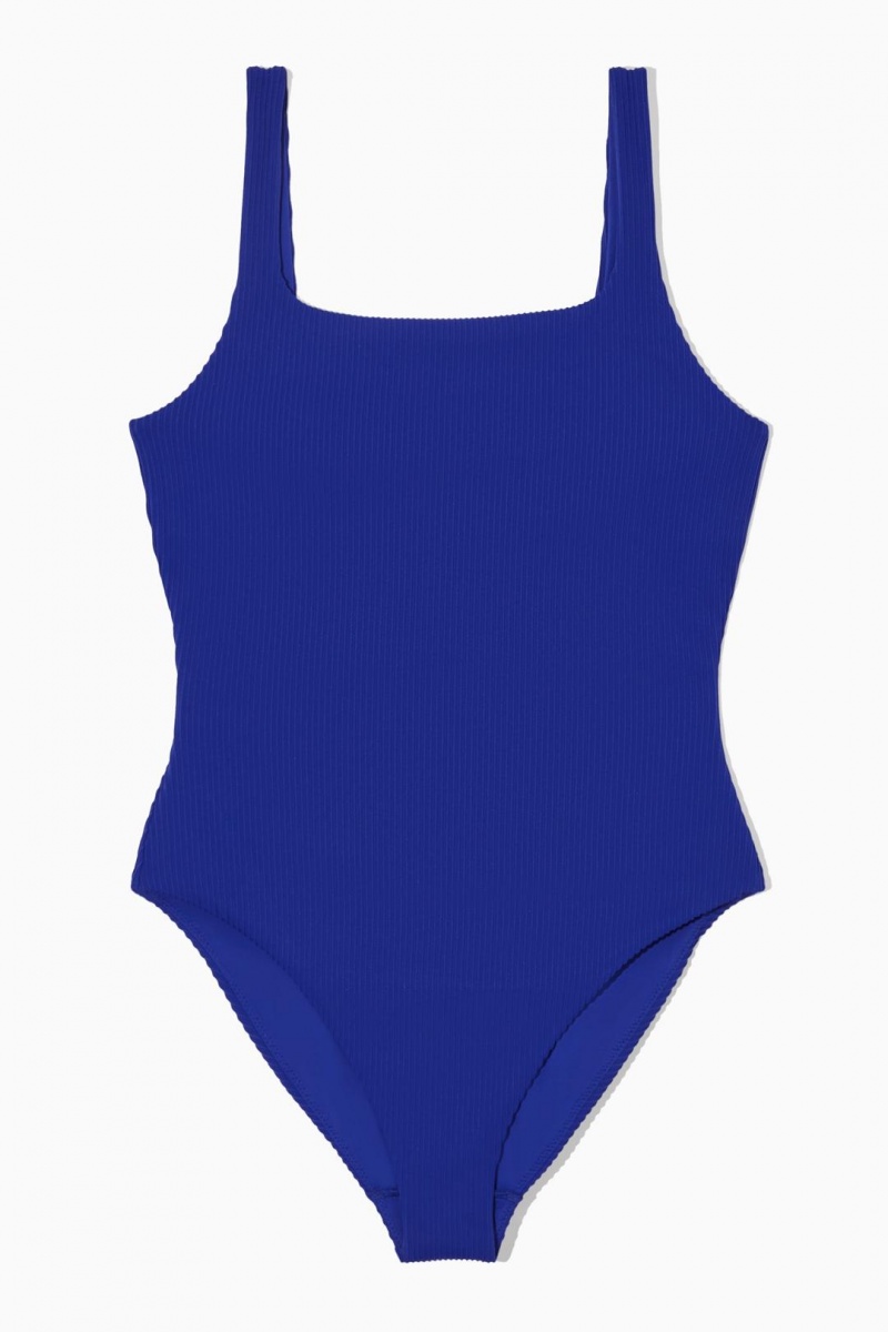 Trajes De Baño COS Square-neck Acanalado Acolchado Swimsuit Mujer Azules Claro | 17923DQWN