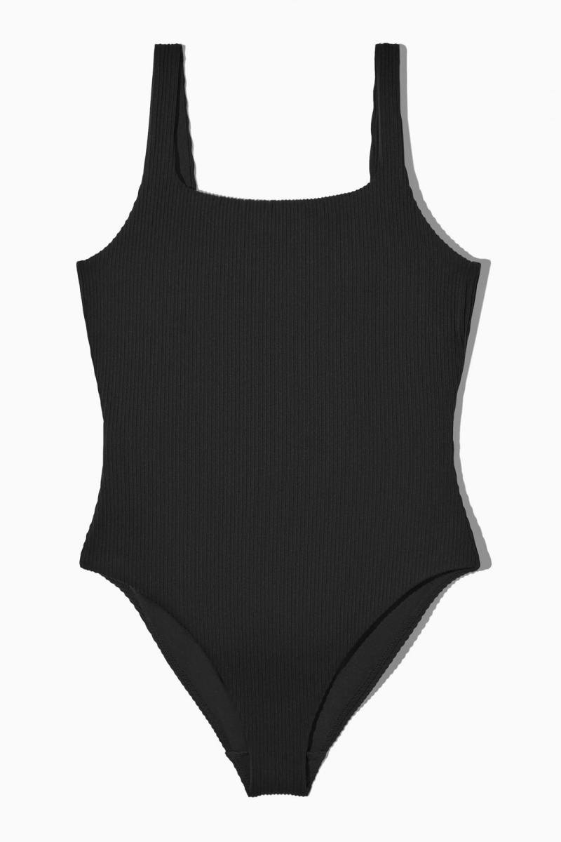 Trajes De Baño COS Square-neck Acanalado Acolchado Swimsuit Mujer Negros | 38745SJDK