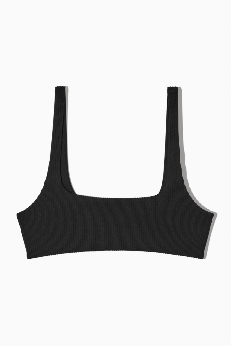 Trajes De Baño COS Square-neck Acanalado Bikini Top Mujer Negros | 67358FOAK