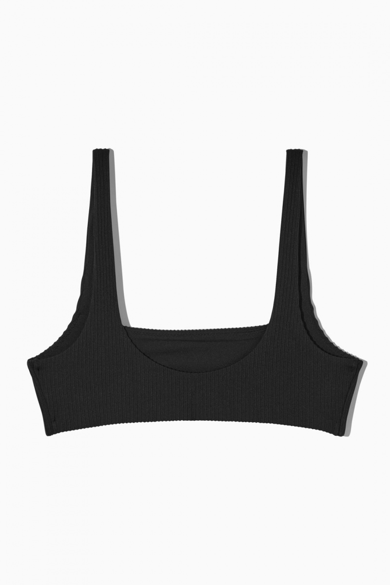 Trajes De Baño COS Square-neck Acanalado Bikini Top Mujer Negros | 67358FOAK