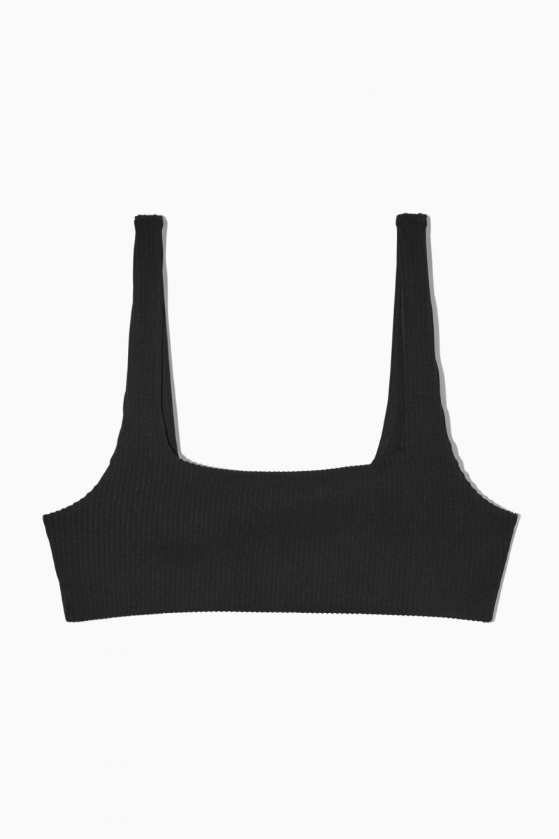 Trajes De Baño COS Square-neck Acanalado Bikini Top Mujer Negros | 71459IKJN