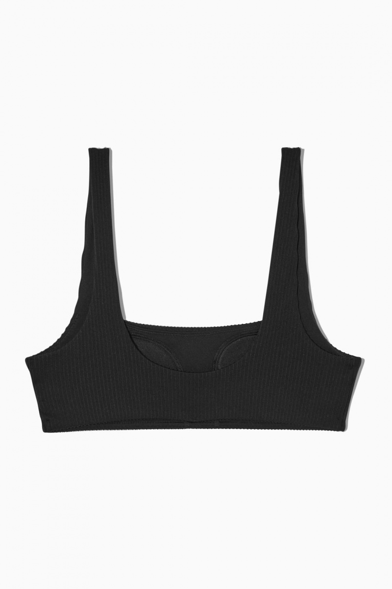 Trajes De Baño COS Square-neck Acanalado Bikini Top Mujer Negros | 71459IKJN