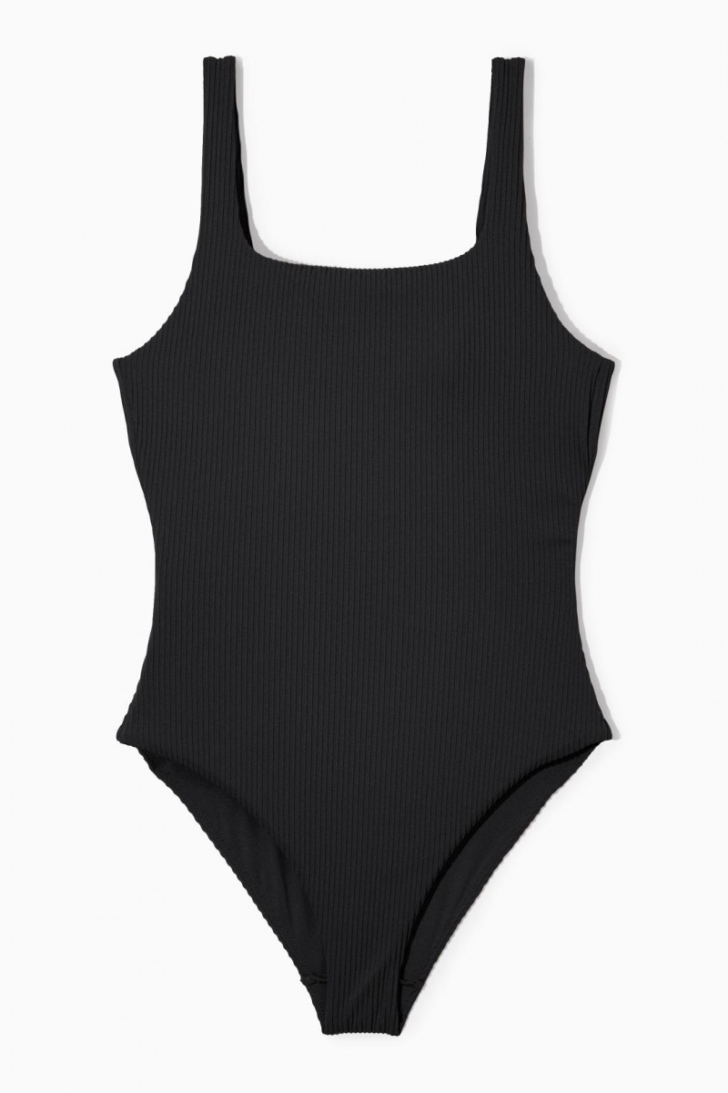 Trajes De Baño COS Square-neck Acanalado Swimsuit Mujer Negros | 76093WVSA