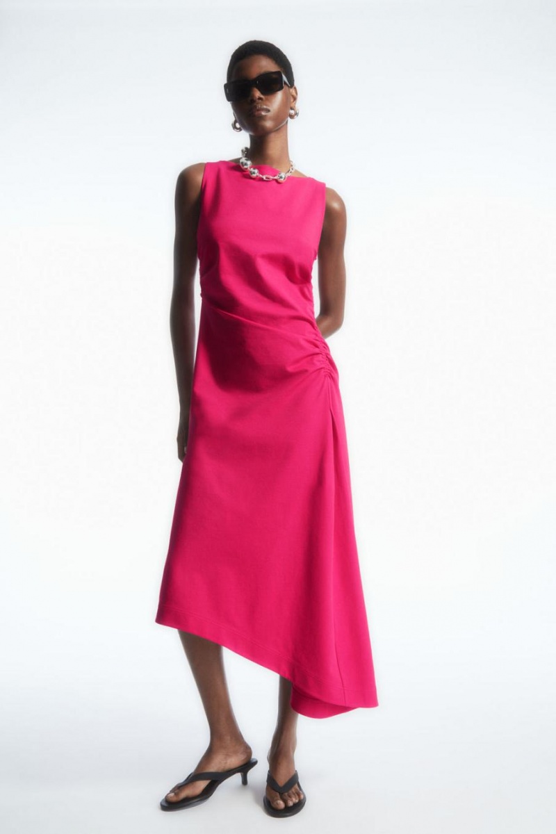 Vestido COS Asymmetric Gathered Midi Mujer Rosas | 26709YPDO