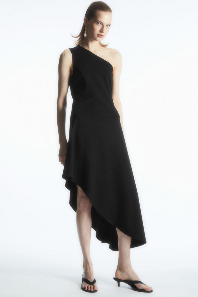 Vestido COS Asymmetric One-shoulder Midi Mujer Negros | 74263HRTQ