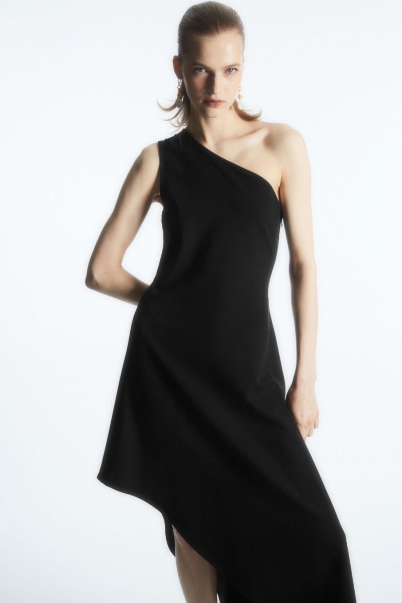 Vestido COS Asymmetric One-shoulder Midi Mujer Negros | 74263HRTQ