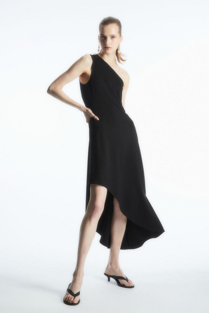 Vestido COS Asymmetric One-shoulder Midi Mujer Negros | 74263HRTQ