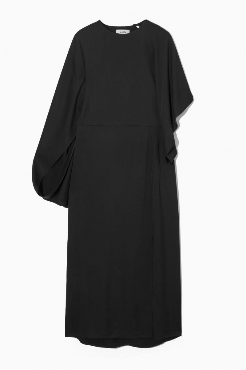 Vestido COS Asymmetric-sleeve Draped Midi Mujer Negros | 14659SGTD