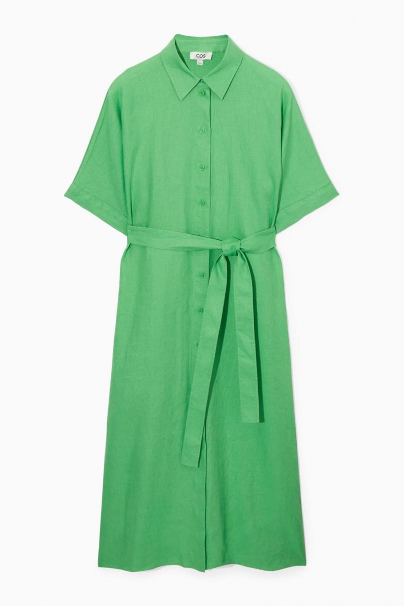 Vestido COS Belted Linen Shirt Mujer Verdes | 64528NJXS