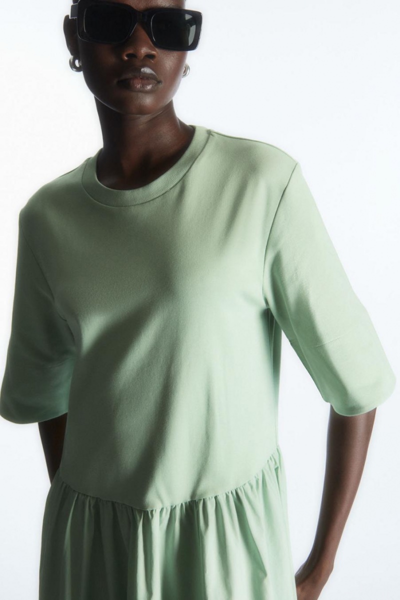 Vestido COS Contrast-panel Midi T-shirt Mujer Verdes | 51384MJPN