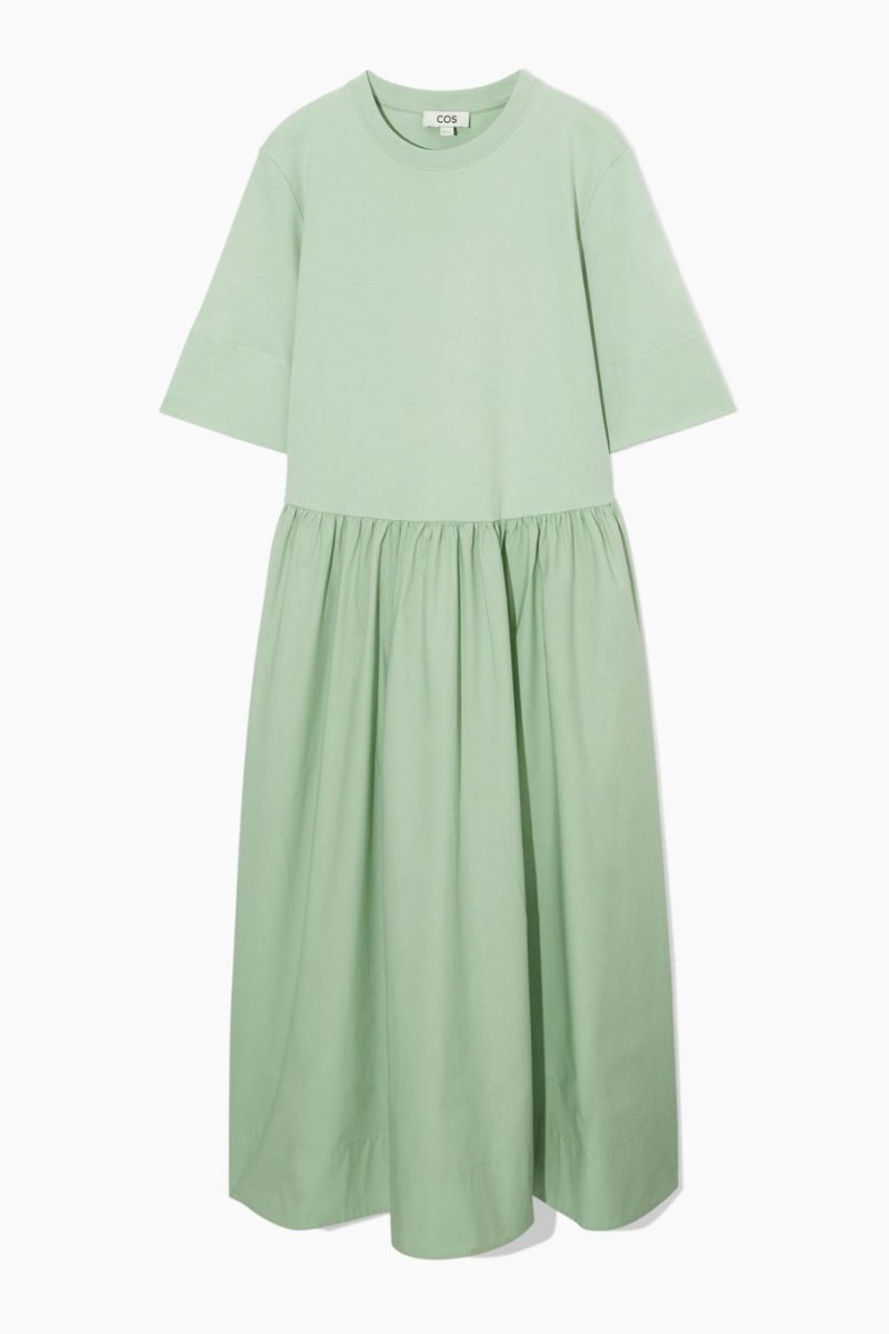 Vestido COS Contrast-panel Midi T-shirt Mujer Verdes | 51384MJPN