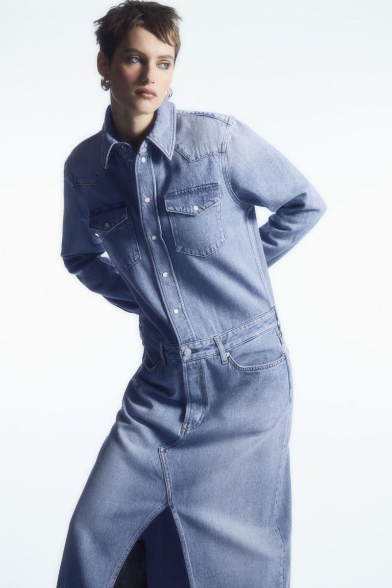 Vestido COS Denim Maxi Shirt Mujer Azules Claro | 19872FRAH