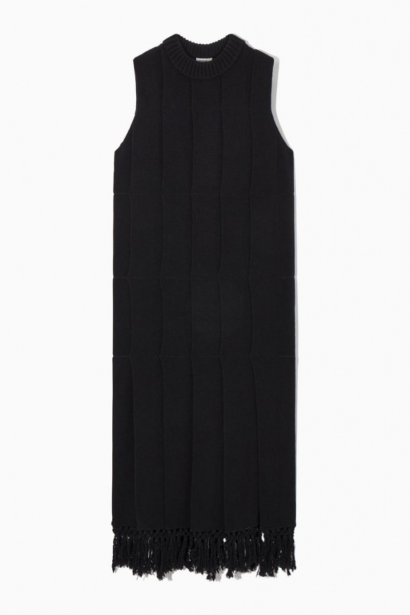 Vestido COS Fringed Panelled Lana Midi Mujer Negros | 16825VZRU