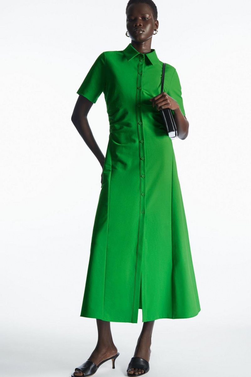 Vestido COS Gathered Midi Shirt Mujer Verdes Claro | 39268NRFH