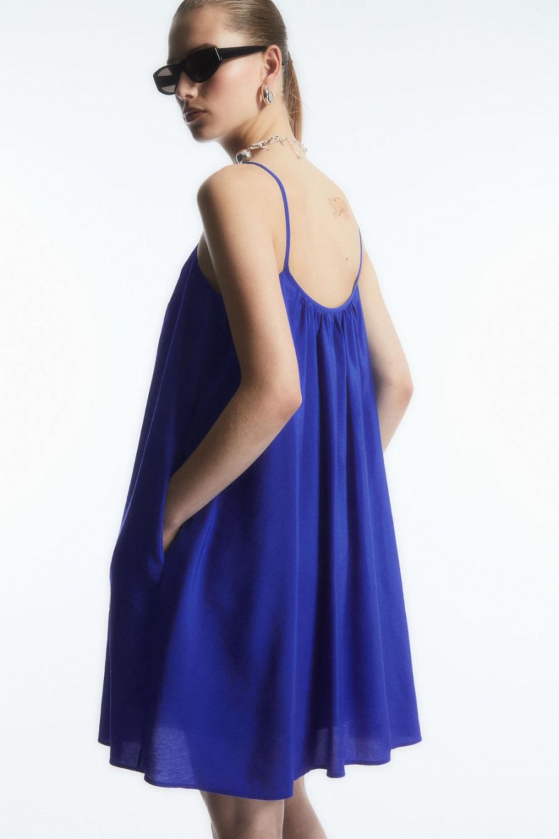 Vestido COS Gathered Tiras Mini Mujer Azules Claro | 71548DEML