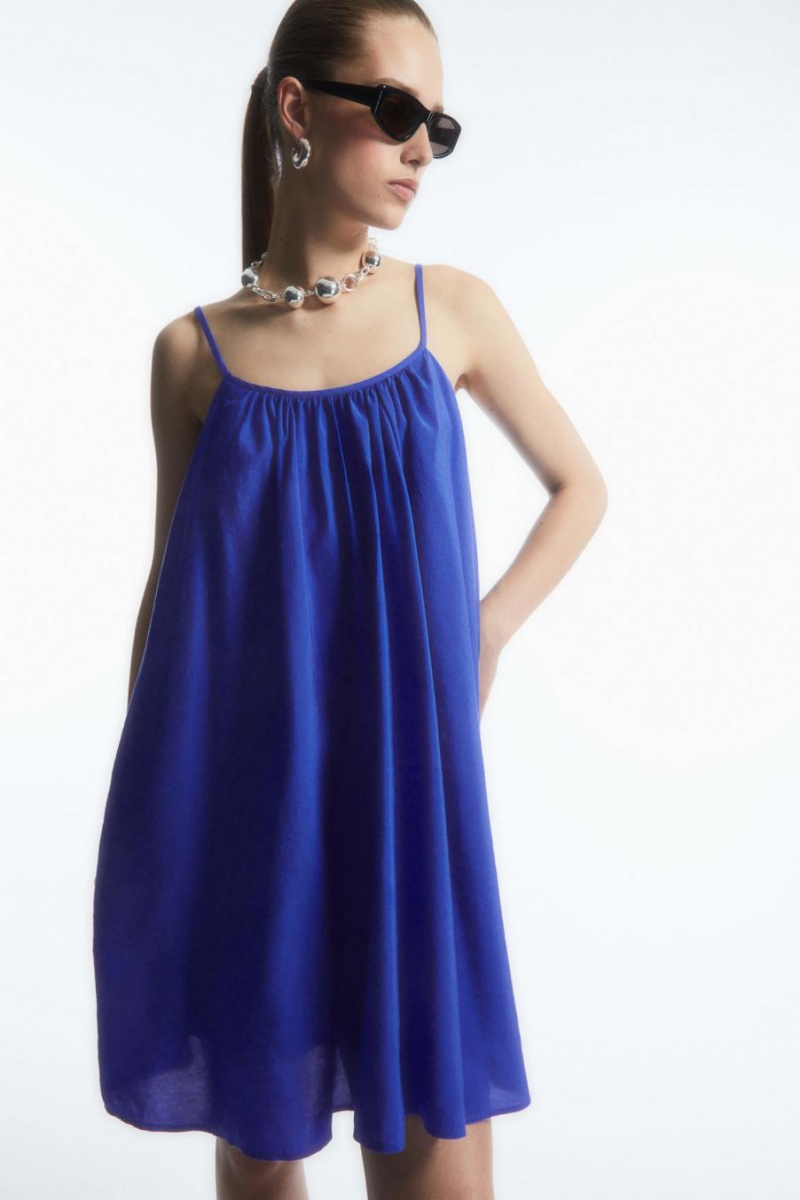 Vestido COS Gathered Tiras Mini Mujer Azules Claro | 71548DEML