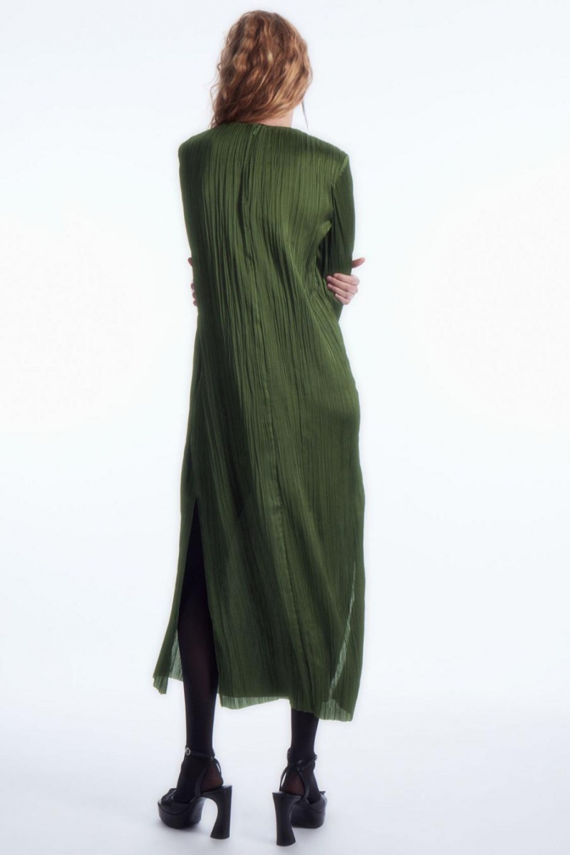 Vestido COS Long-sleeved Plissé Midi Mujer Verdes Oscuro | 06714SCKU