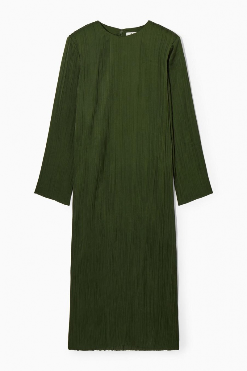 Vestido COS Long-sleeved Plissé Midi Mujer Verdes Oscuro | 06714SCKU