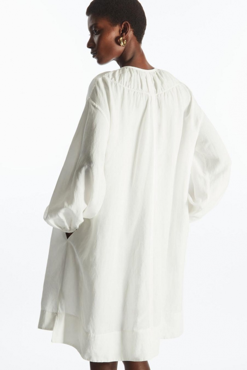 Vestido COS Oversized Gathered Mini Mujer Blancos | 85240HAQN