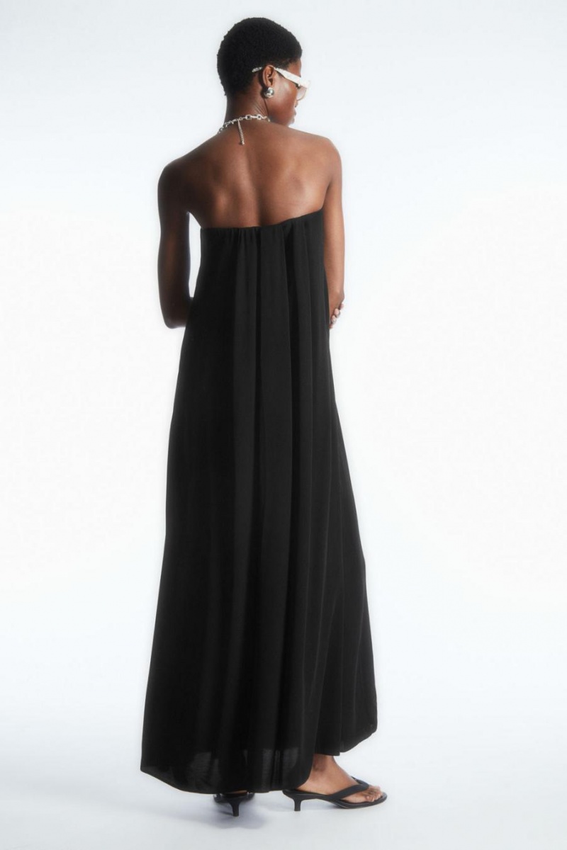 Vestido COS Plisado Bandeau Maxi Mujer Negros | 58736BJFZ