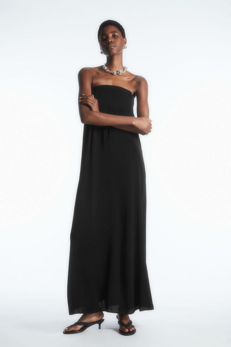 Vestido COS Plisado Bandeau Maxi Mujer Negros | 58736BJFZ