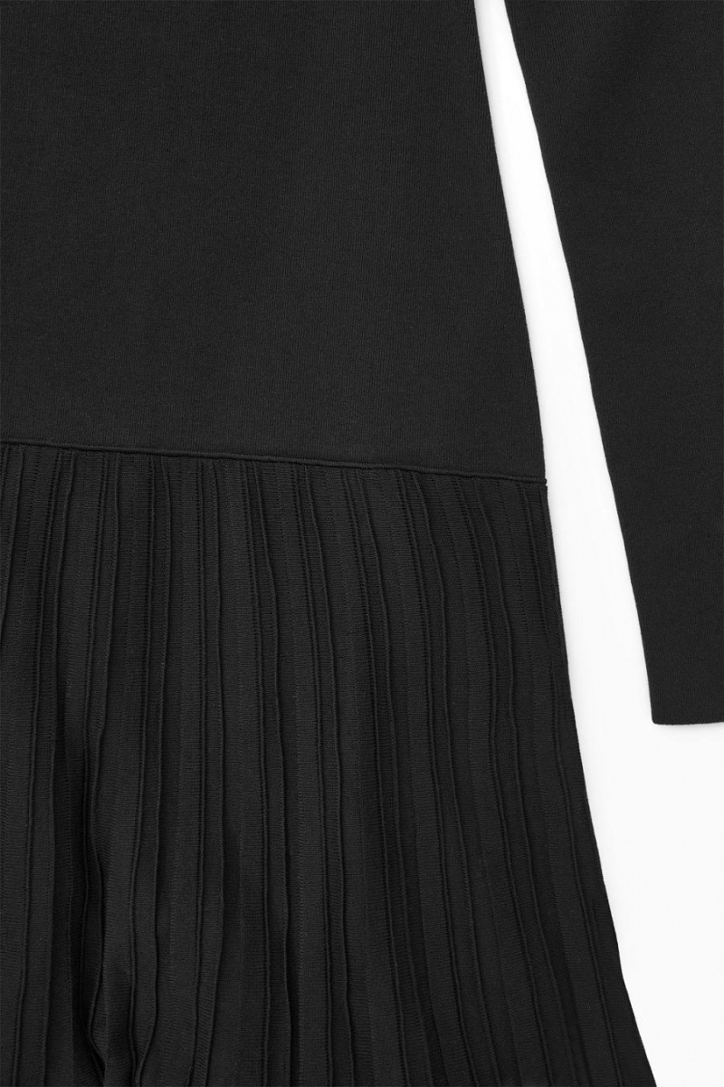 Vestido COS Plisado De Punto Turtleneck Maxi Mujer Negros | 18359BADK