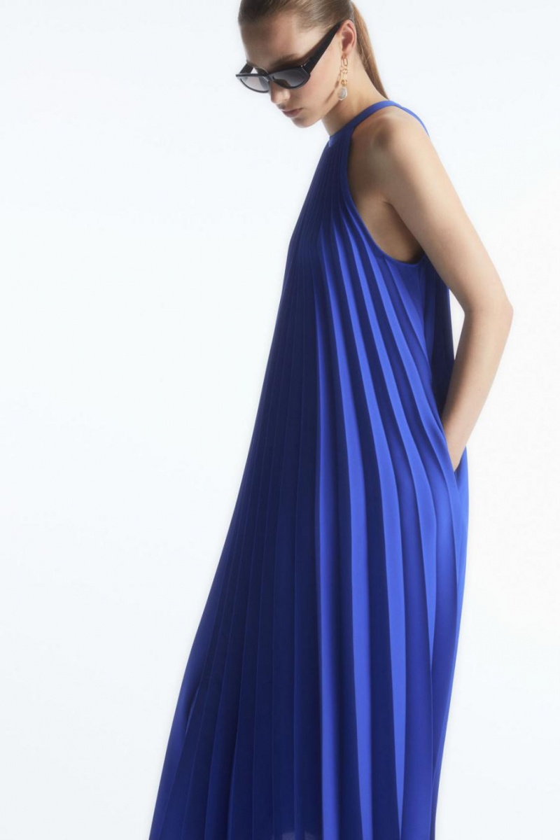 Vestido COS Plisado Halterneck Midi Mujer Azules | 73248WXUY