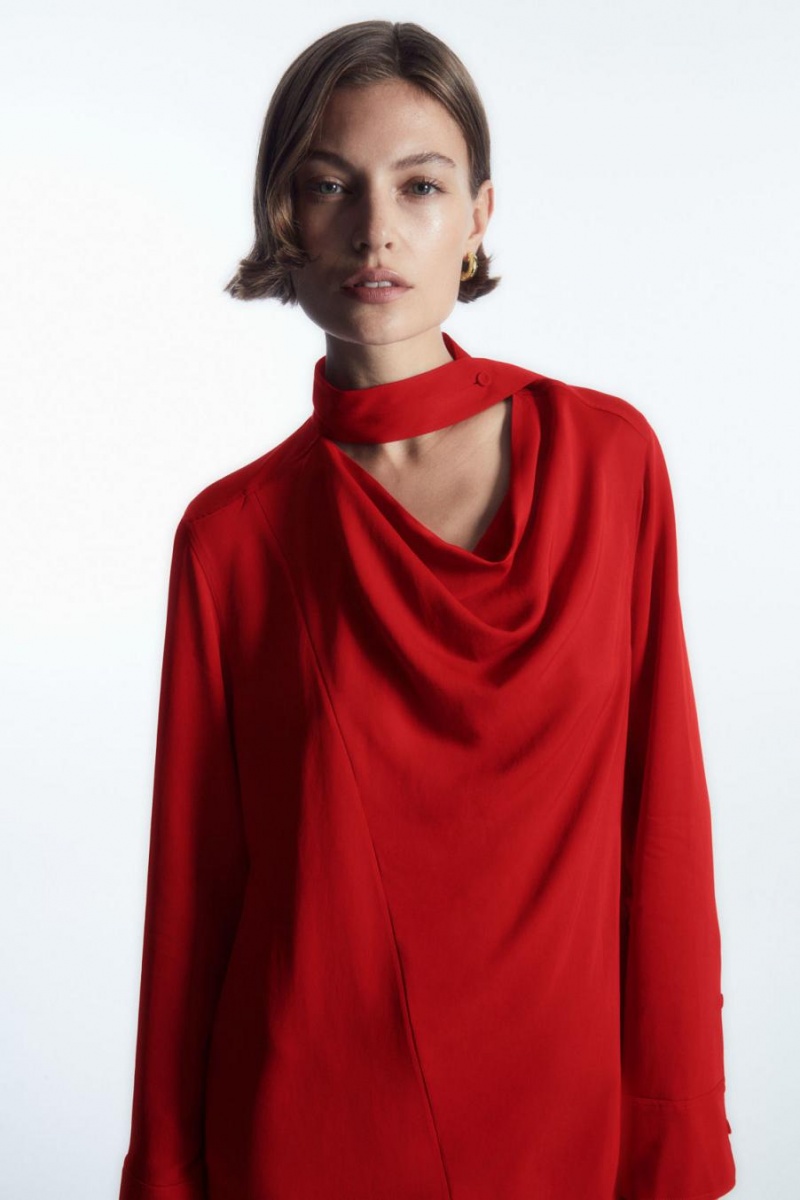 Vestido COS Scarf-detail Draped Midi Mujer Rojos | 61290TKEZ