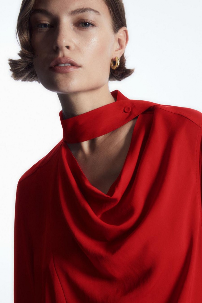 Vestido COS Scarf-detail Draped Midi Mujer Rojos | 61290TKEZ