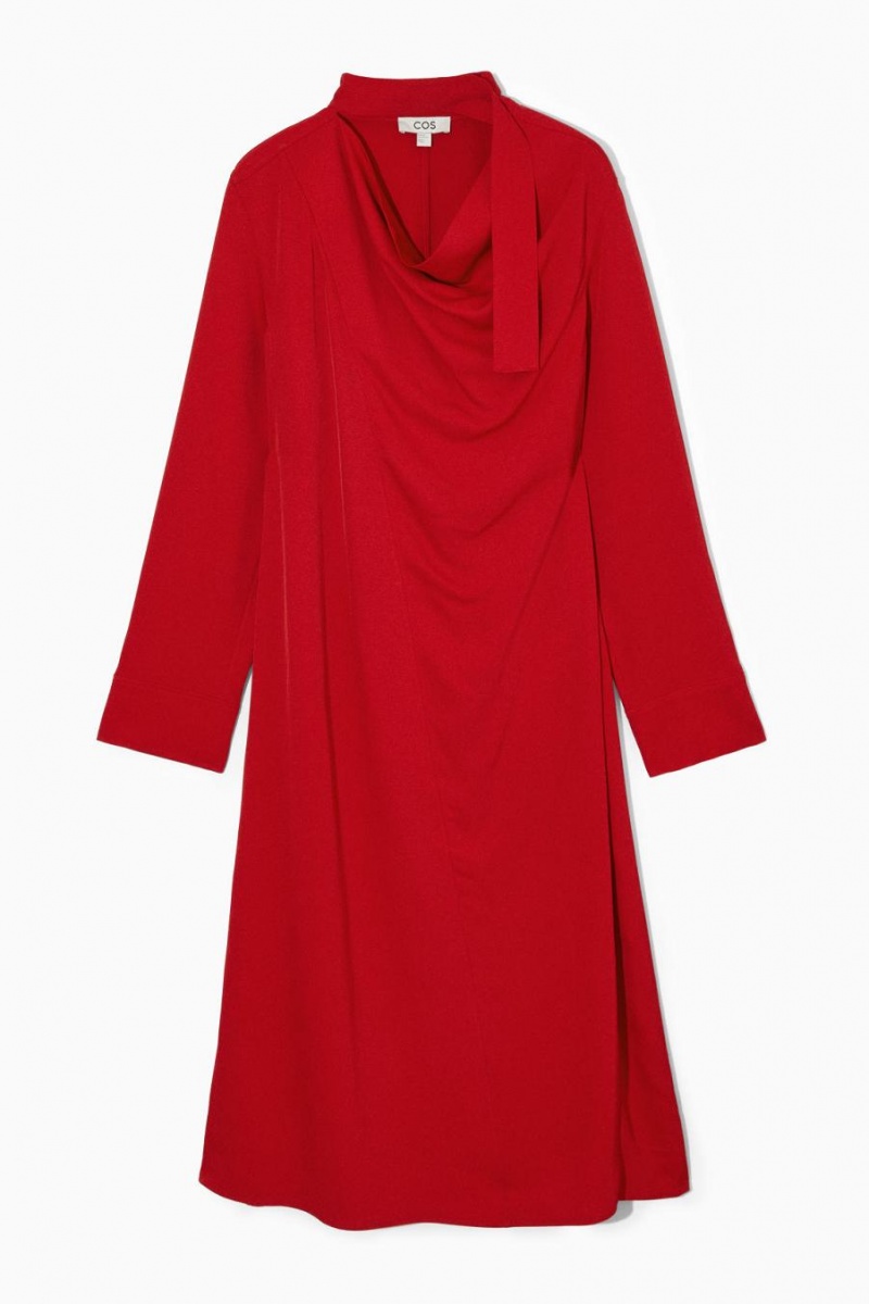 Vestido COS Scarf-detail Draped Midi Mujer Rojos | 61290TKEZ