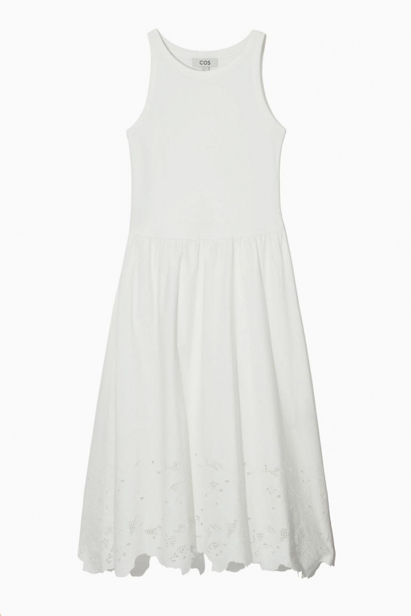 Vestido COS Sin Manga Broderie Anglaise Midi Mujer Blancos | 67895EZRS