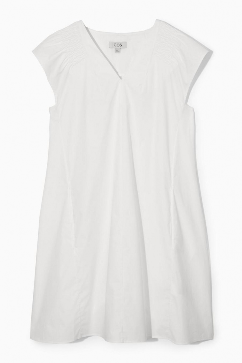 Vestido COS Smocked V-neck Mini Mujer Blancos | 18436KCPQ