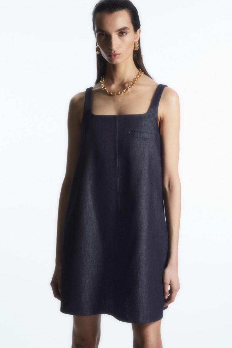 Vestido COS Square-neck Denim Mini Mujer Azules Oscuro | 20785XDLM