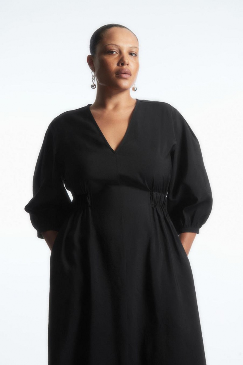 Vestido COS Voluminous V-neck Mujer Negros | 14639MWNH